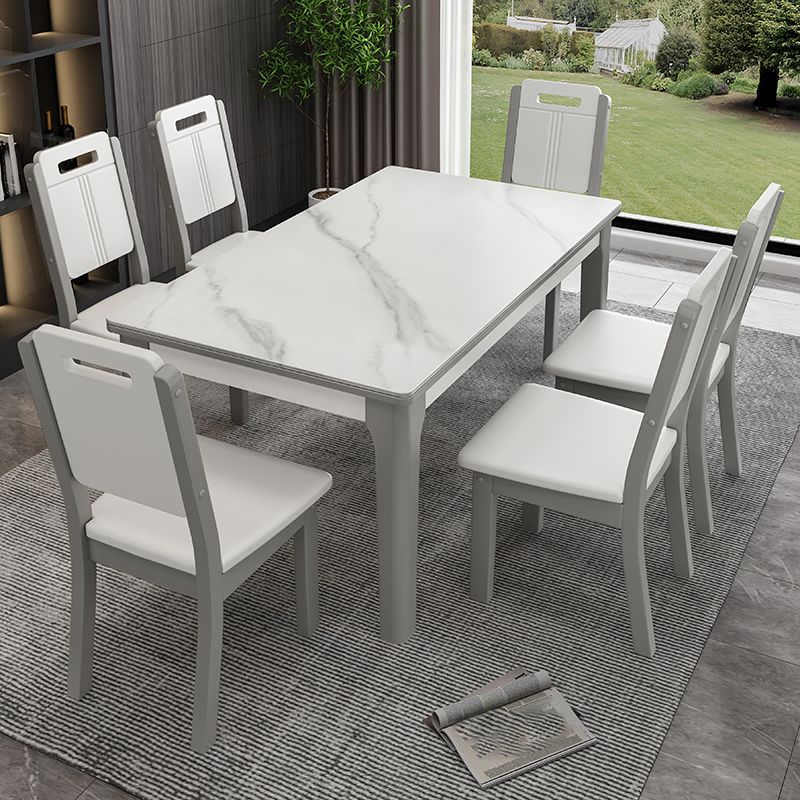Rechthoekige eettafel uit het midden van de eeuw Vaste tafel van witte gesinterde steen