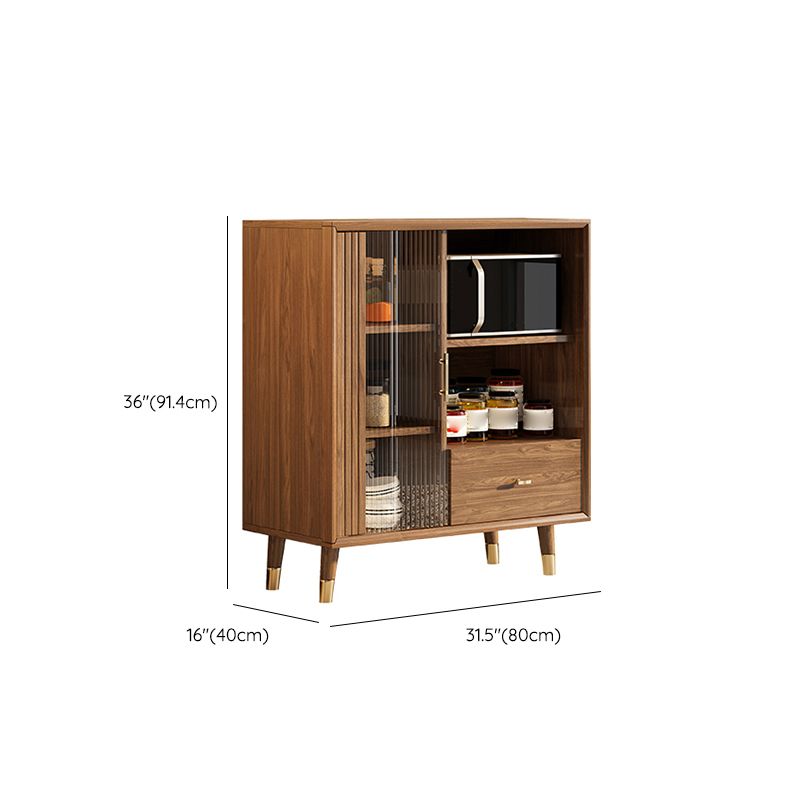 Modern Faux Wood China Cabinet Glass Doors Dining Hutch with Drawers