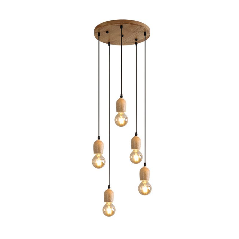 Mini cluster a sospensione Luce minimalista in legno naturale sala da pranzo lampada a goccia in beige