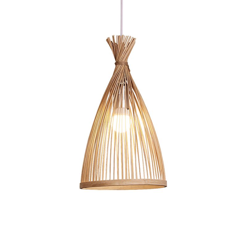 Bamboo Bell Suspension Lighting Minimalist 1 Head Pendant Ceiling Light for Tea Room