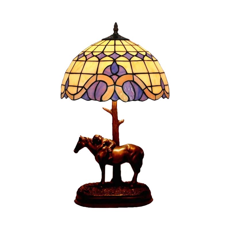 Lampada da tavolo per bambini che trasporta cavalli in resina Lampada da notte per caffè a 1 testa in stile Tiffany con paralume in vetro colorato a griglia