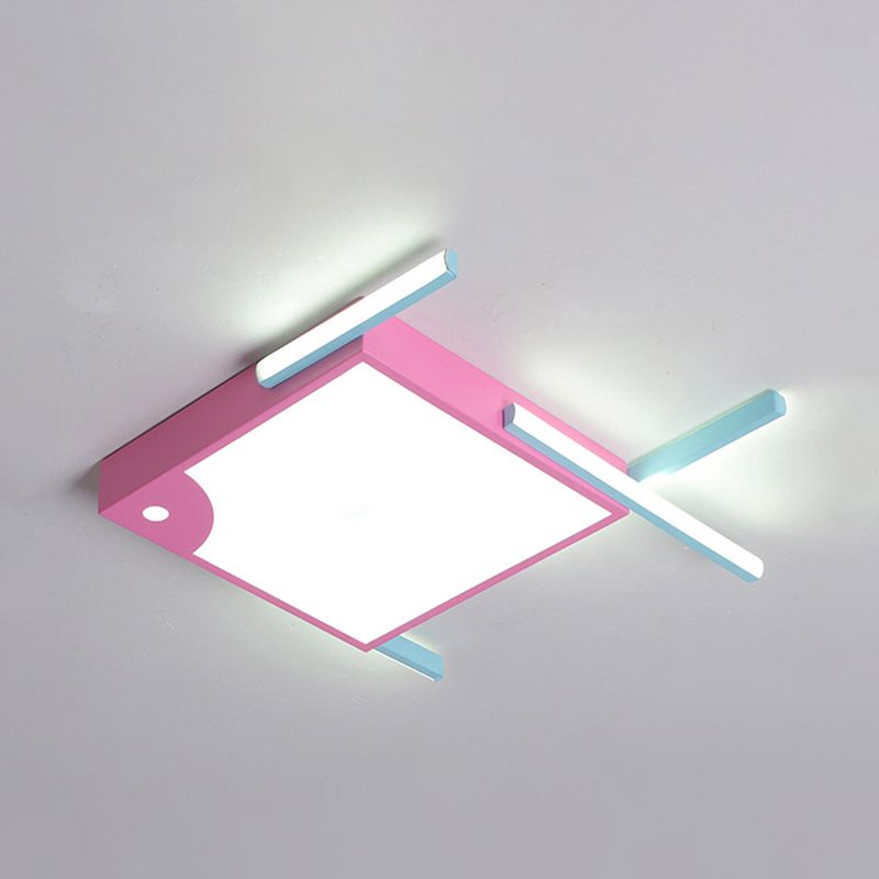 Quadratische Einbauleuchte, minimalistische Acryl-LED-Schlafzimmer-Deckenleuchte in Rosa mit linearem Design, weißes/warmes Licht