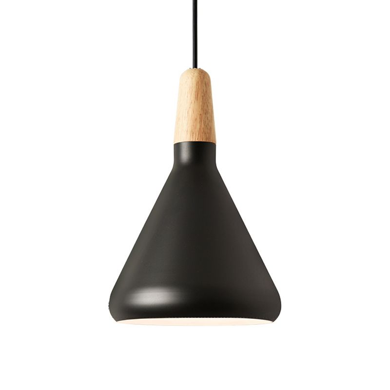 Plafonnier suspendu à suspension macaron aluminium 1 bulbe rose / or / gris et pendant en bois