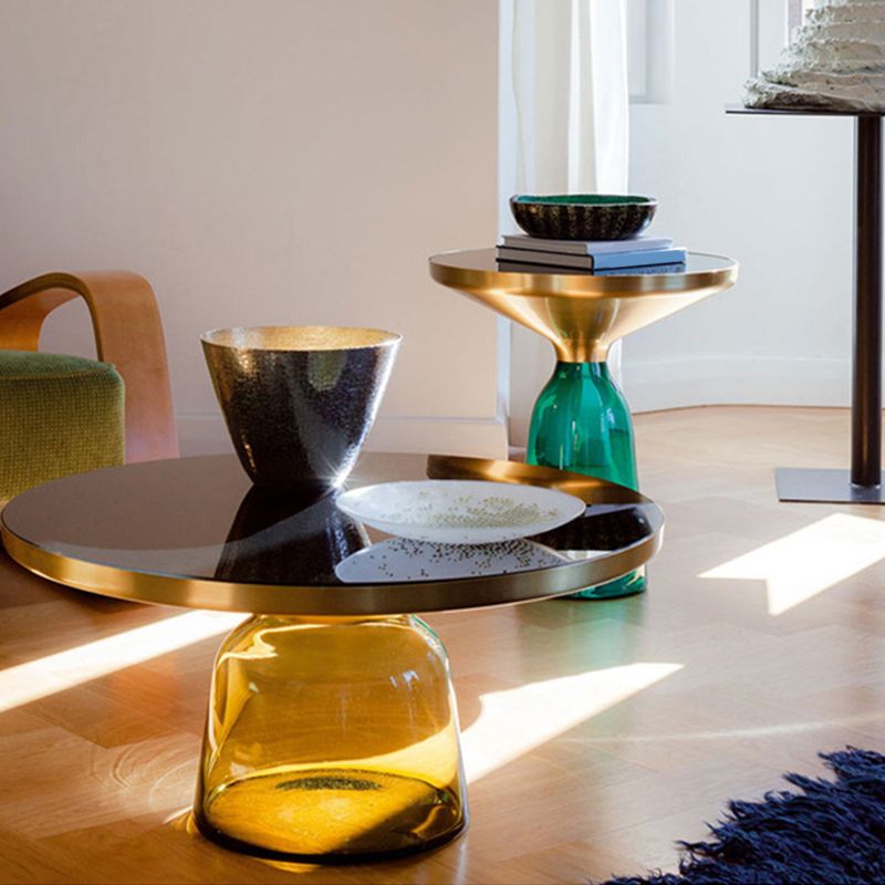 Pedestal 1 Single Coffee Table Metal and Glass Statement Cocktail Table