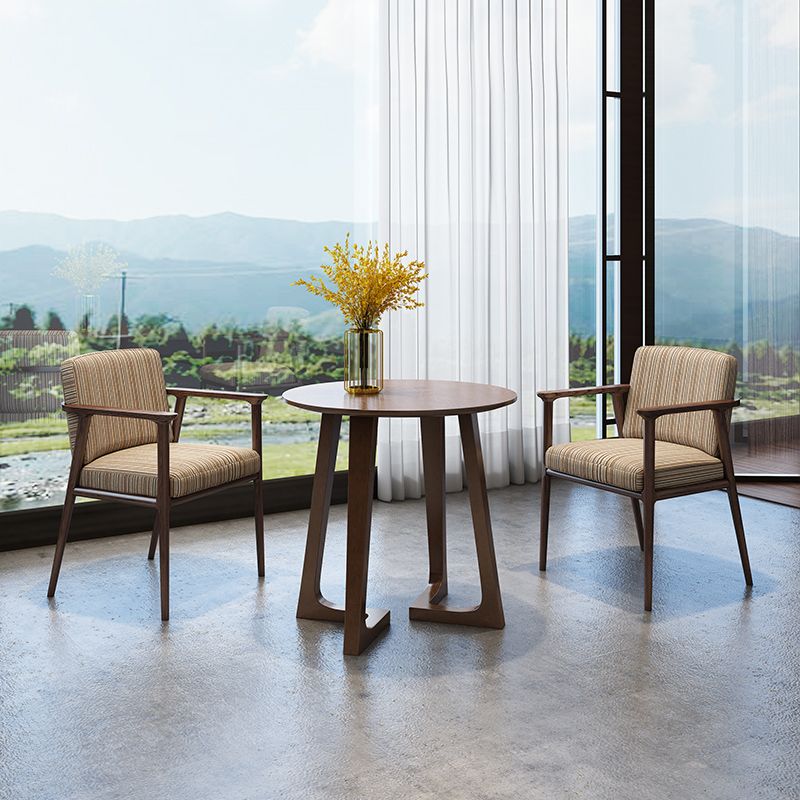 Traditional Solid Back Dining Armchair Upholstered Arm Chairs with Wood Legs