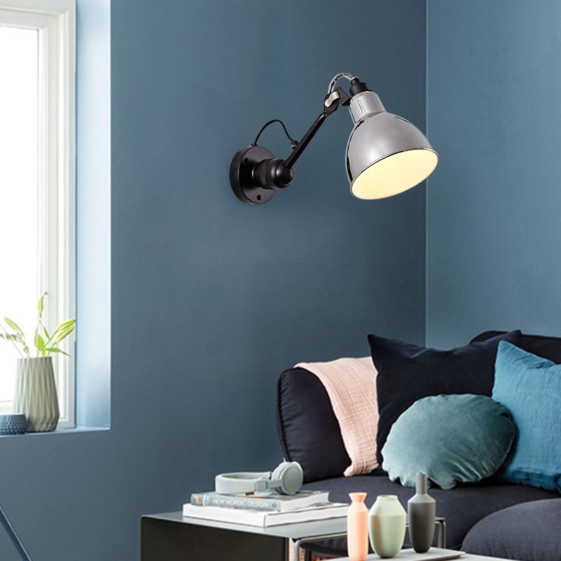 Modern Style 1 Head Wall Mounted Lamp with Metal Shade Black/White Domed Sconce Lighting for Living Room