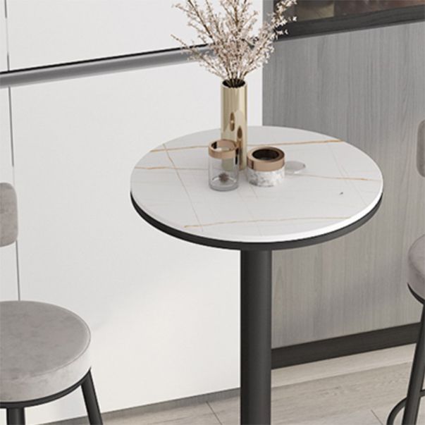 Modern Round Bar Table Set 1/3 Pcs Stone Top Bar Table and Leather Upholstered Stools