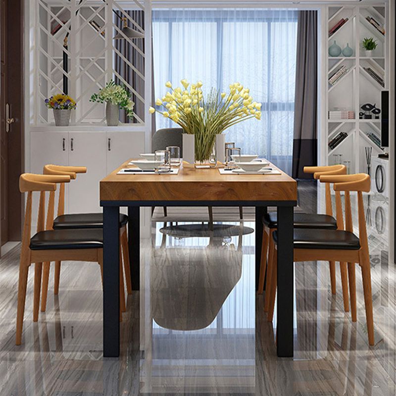 Industrial Solid Wood Top Table Natural and Black Dinner Room Kitchen Table