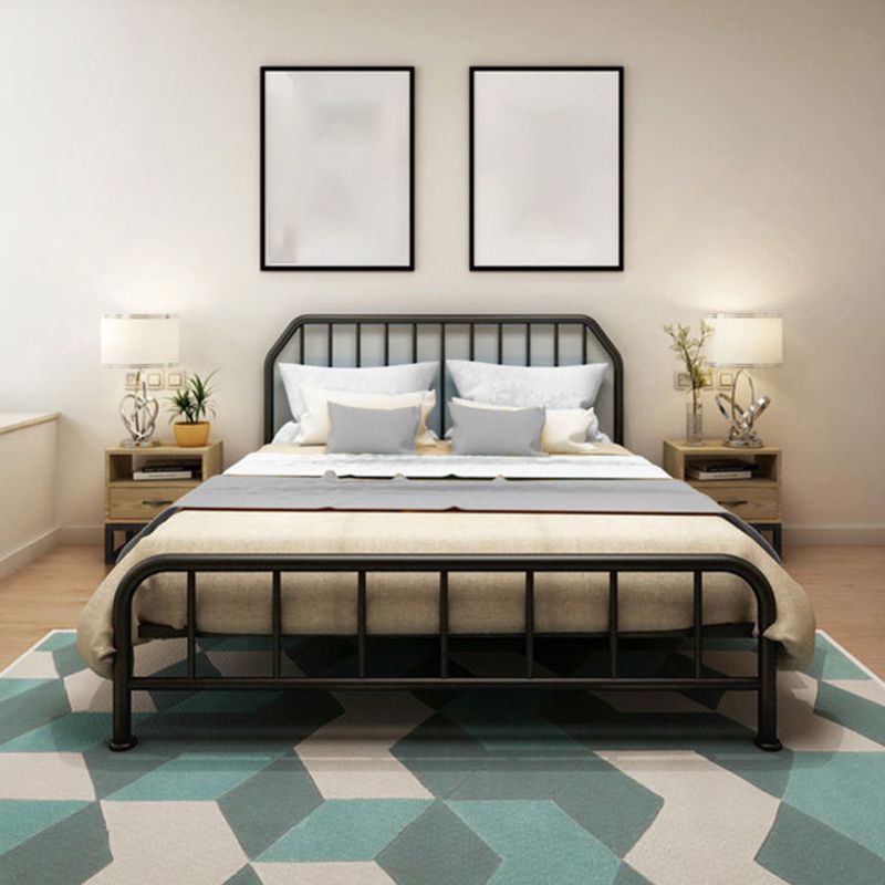 Solid Color Metal Open-Frame Bed Glam Slat Bed with Headboard