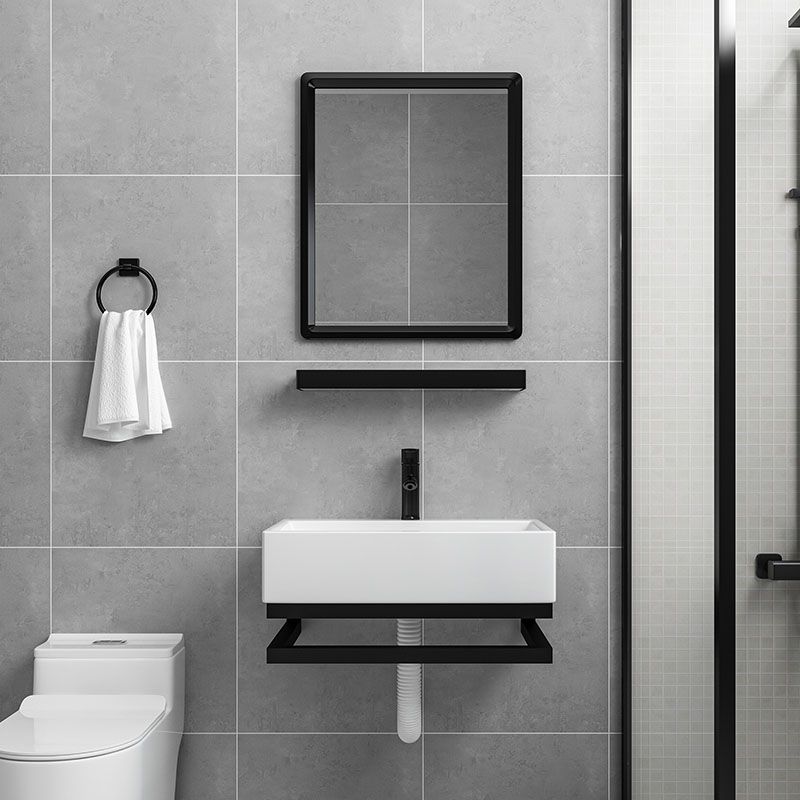 Bathroom Sink Ceramic White Wall-mounted Rod Handle Faucet Sink