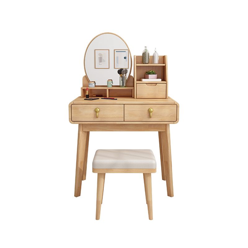 15.74" Wide Vanity Set 2-Drawer Solid Wood Dresser with Stool Set