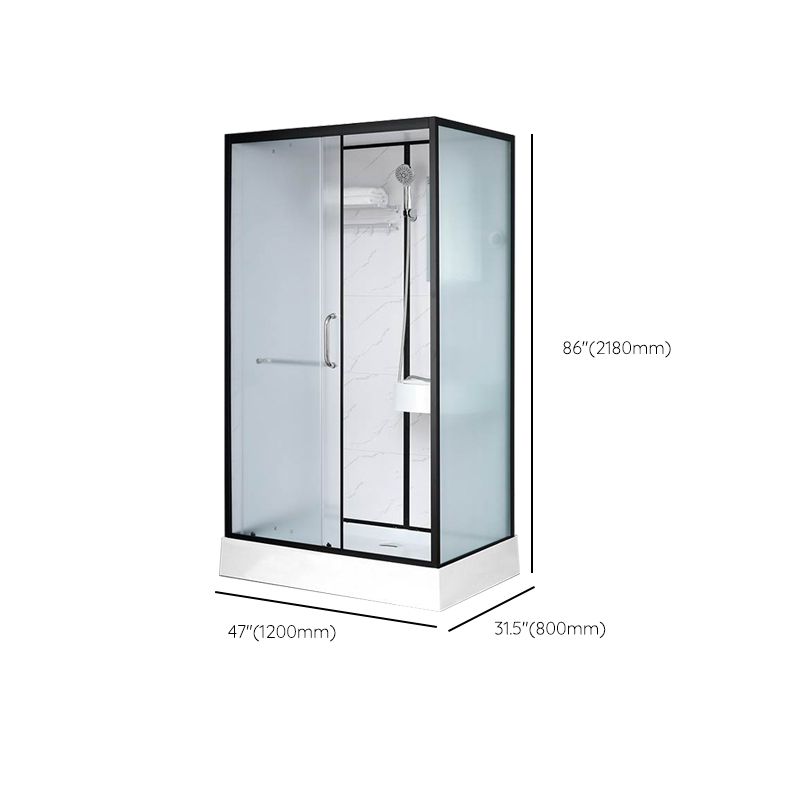 Single Sliding Rectangle Shower Kit White Frosted Shower Stall with Shower Tray