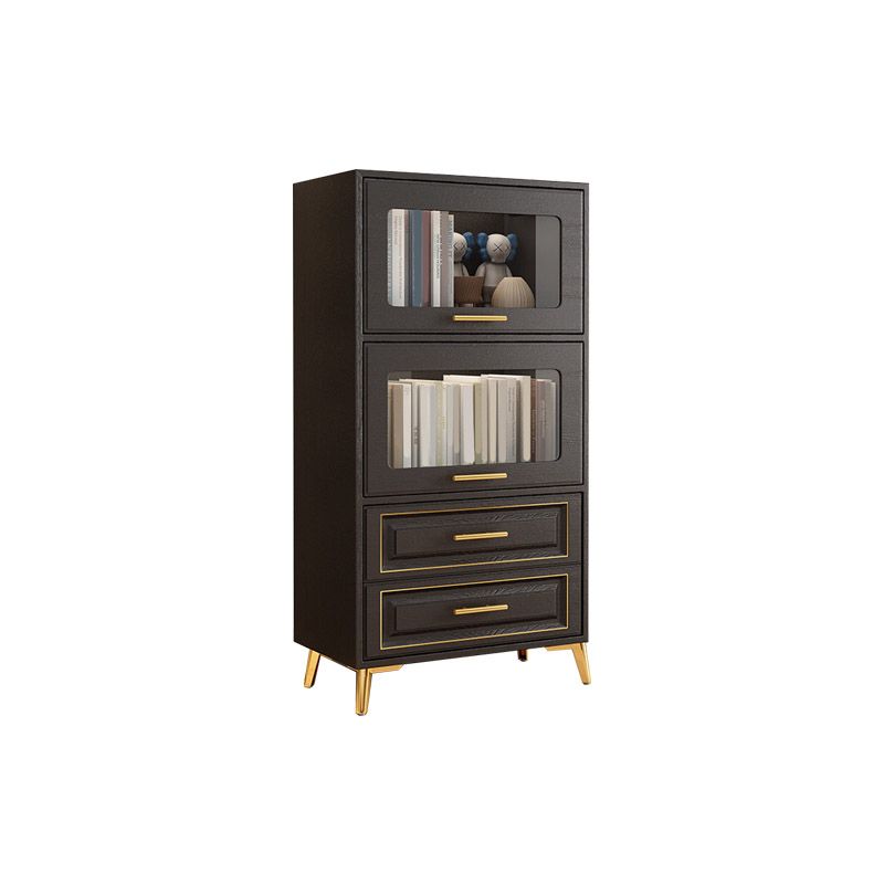 Contemporary Black Chest Glass Paned Accent Cabinet with Drawer