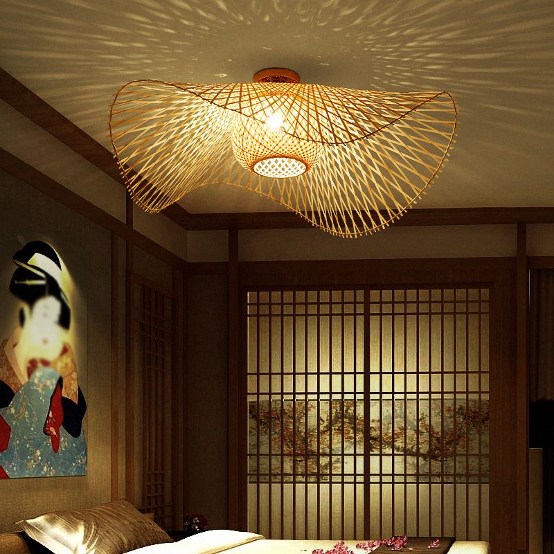 Modern Flush Mount Light Simple Ceiling Lamp with Bamboo Shade for Living Room