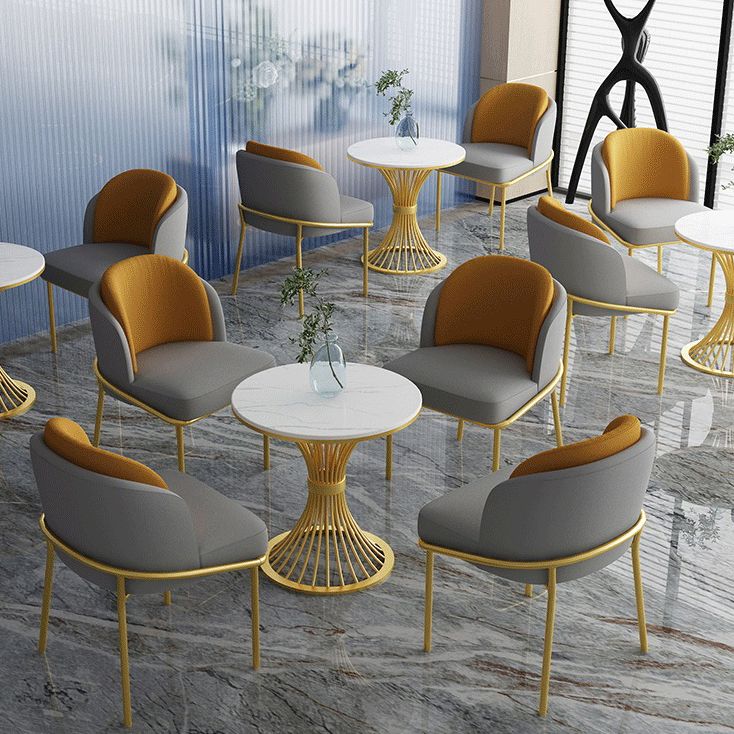 Traditional Luxury Round Dining Table Sintered Stone Top Table with Metal Pedestal