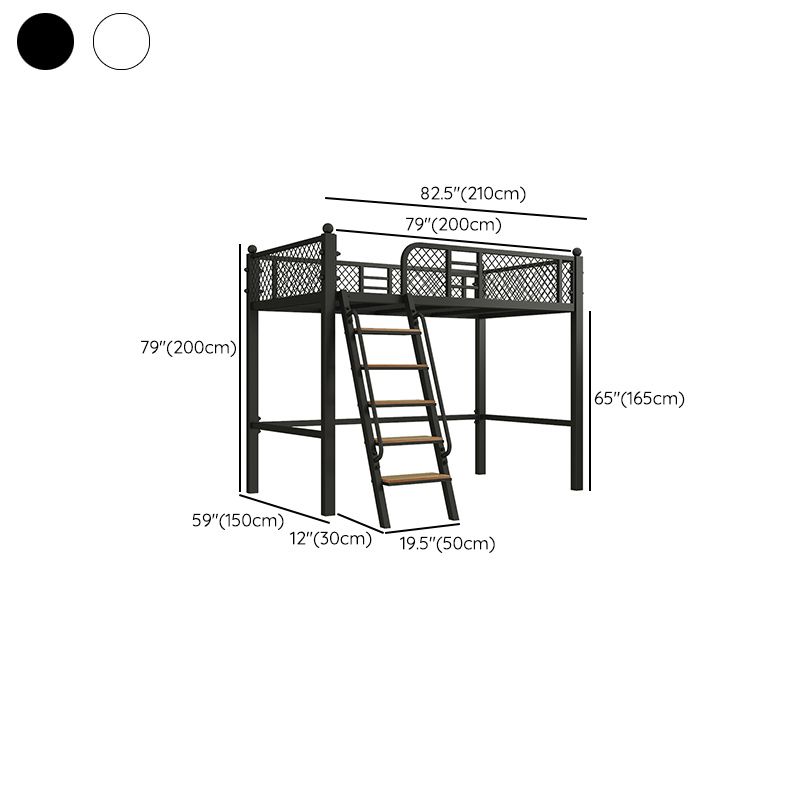 Metal Loft Bed Scandinavian White/Black Kids Bed with Built-In Ladder