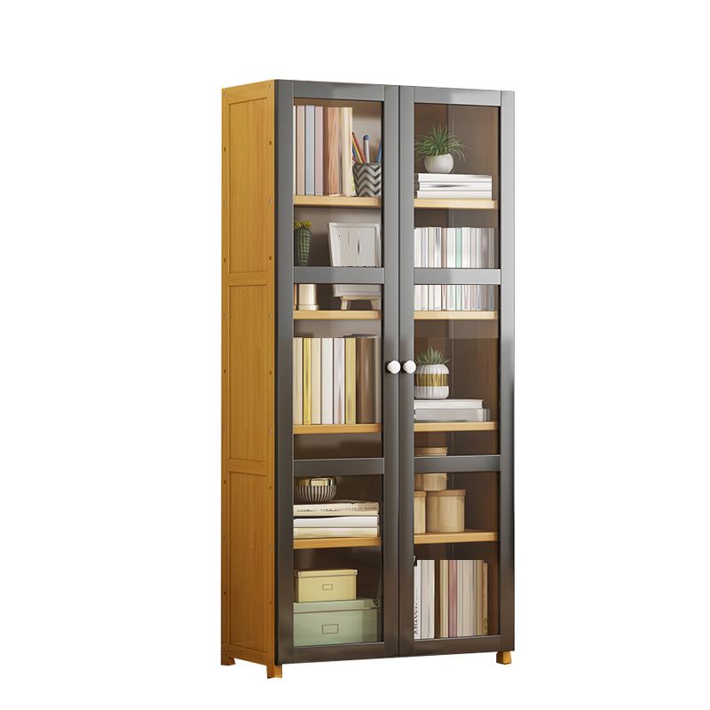 Contemporary Shelf Bookcase Bamboo Bookshelf with Doors for Living Room