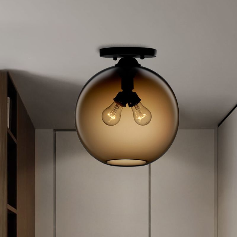 Globe Shade Semi Flush Dining Room Red/Brown/Blue Glass Industrial Style 1/2 Light Black Ceiling Lighting