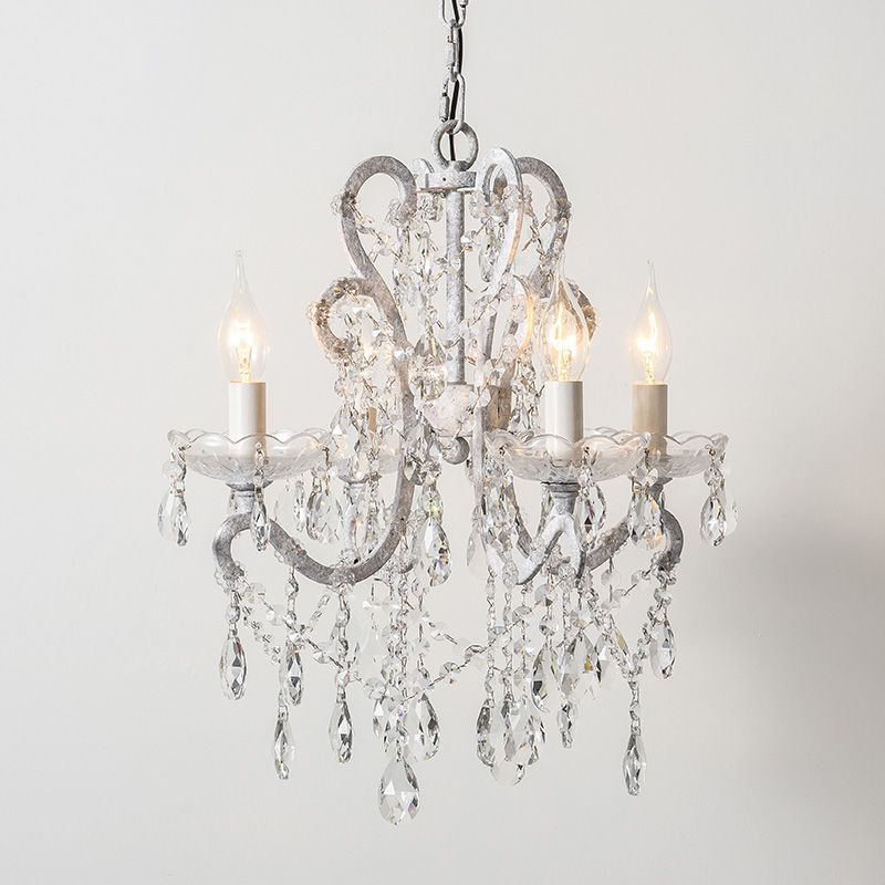 4 Heads Chandelier French Country Living Room Ceiling Suspension Lamp with Candelabrum Crystal Design