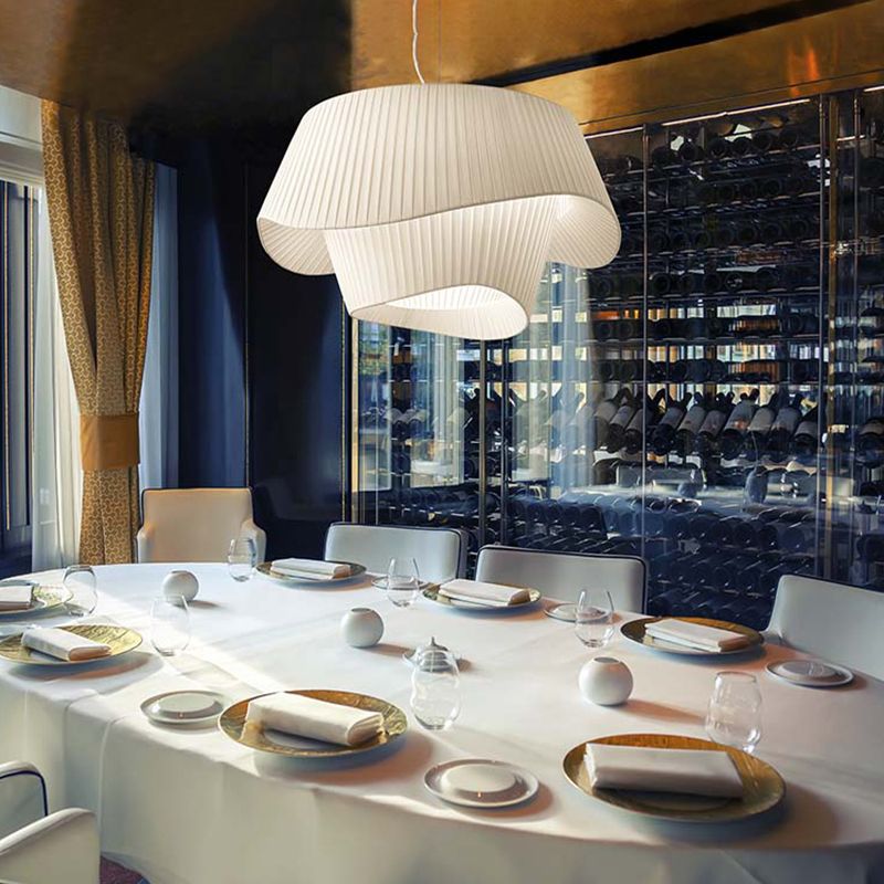 French Creative White Silk Pendant Light Fixture 1-Light Hat Hanging Ceiling Light