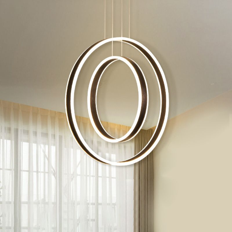 Minimalistischer Doppelkreis -Pendel Light Metall Esszimmer LED -Aufhängungsanhänger in braunem, warmem/weißem/natürlichen Licht