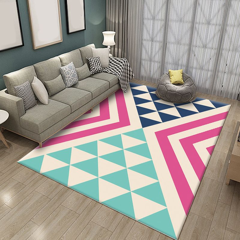 Multicolor Living Room Rug Simple Geometric Pattern Rug Polyester Washable Anti-Slip Backing Pet Friendly Carpet