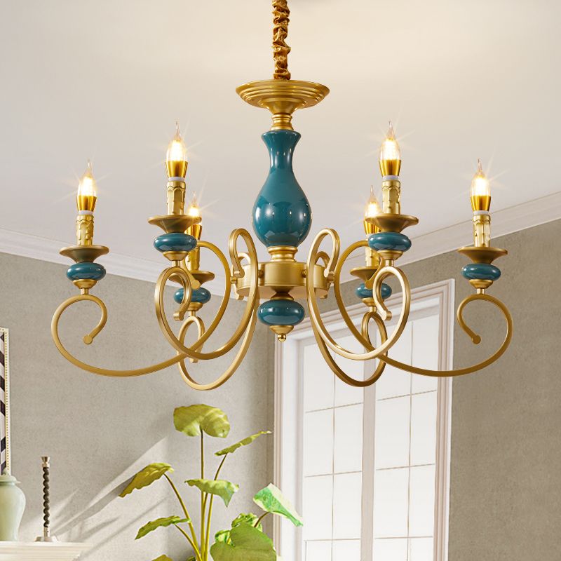 Traditional Style Suspension Pendant Light Candlestick Shaped Chandelier for Living Room