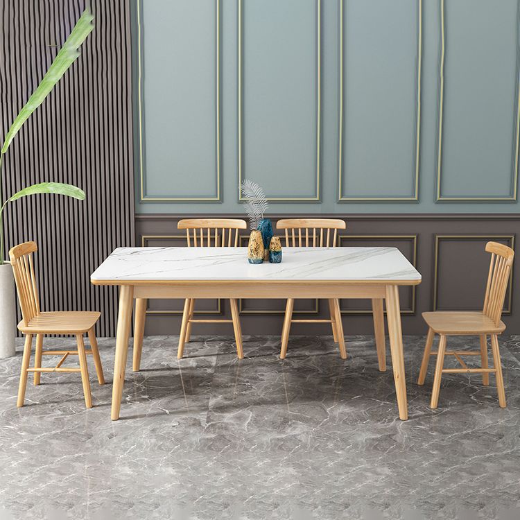 Moderno comedor de piedra sinterizada con mesa rectangular y muebles de mesa de comedor de base de madera