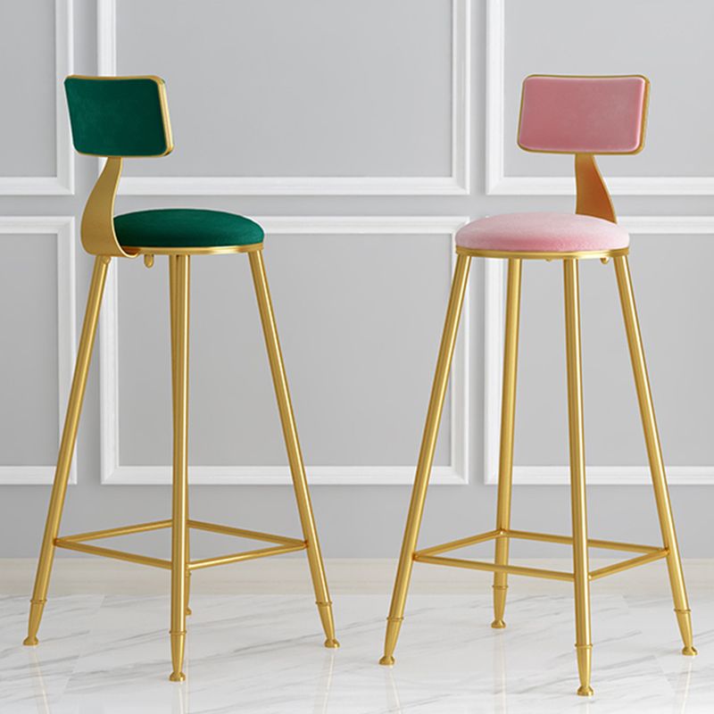 Glam Armless Backrest Counter Stool Iron Cafe Bar Stool with Pedal and Velvet Cushion
