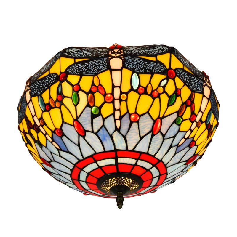 3 Lights Ceiling Fixture Tiffany Style Glass Flush Mount Lamp
