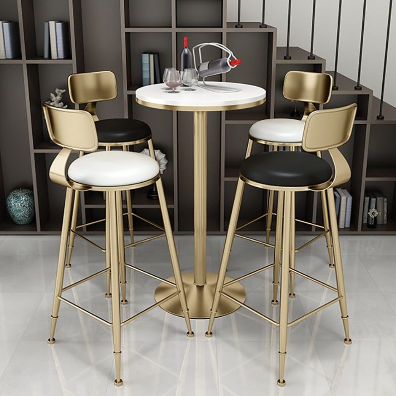 Glam Pedestal Bar Dining Table Faux Marble Cocktail Bar Table with Metal Base
