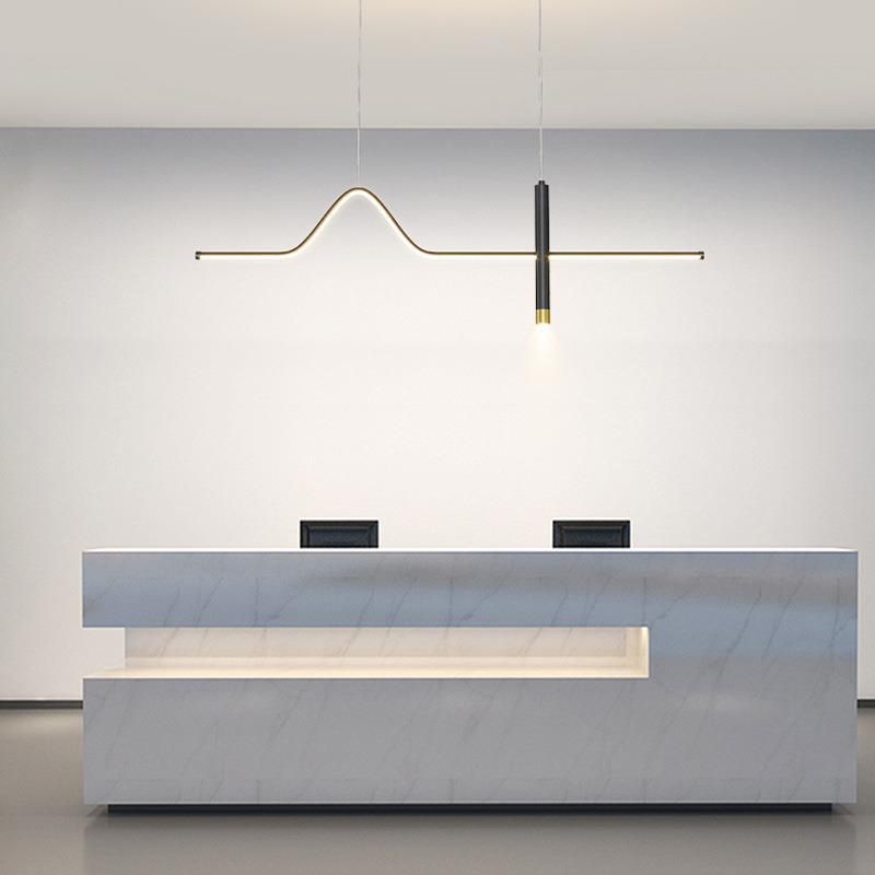 Linear Shape Chandelier Lighting Modern Style Metal 2 Lights Island Lamp in Black/White