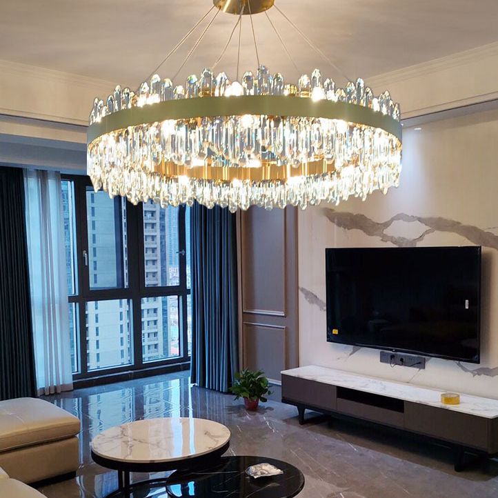 Light Luxury Style Round Hanging Pendant Lights Crystal Pendant