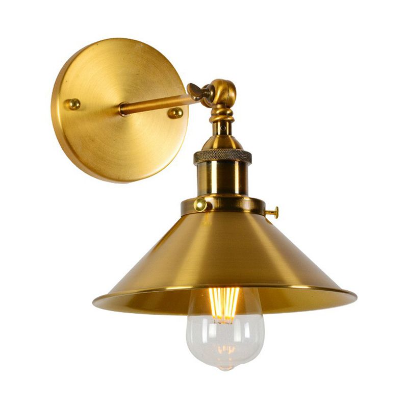 Iron Conical Pivot Shade Wall Lamp Industrial 1 Bulb Bedside Reading Wall Light in Gold