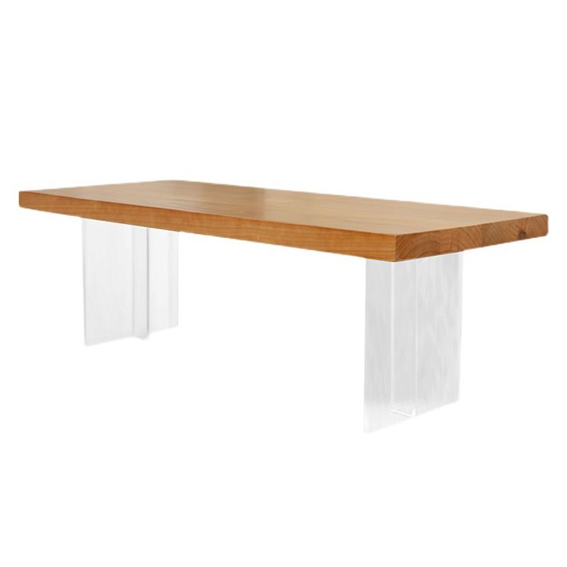 Scandinavian Rectangle Coffee Table with Solid Wood Top and Acrylic Base