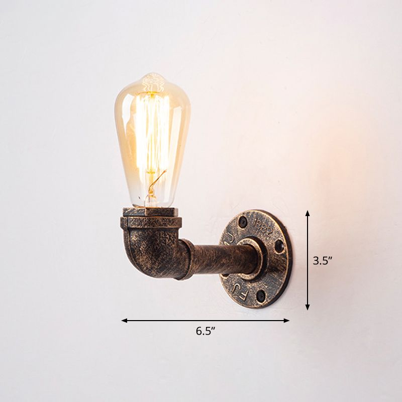 Iron Water Pipe Wall Lamp Rustic Style Restaurant Wall Lighting Fixture in Bronze