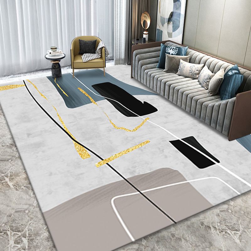 Tapis contemporain gris clair, bloc de Polyester de couleur, lavable, pour la décoration de la maison