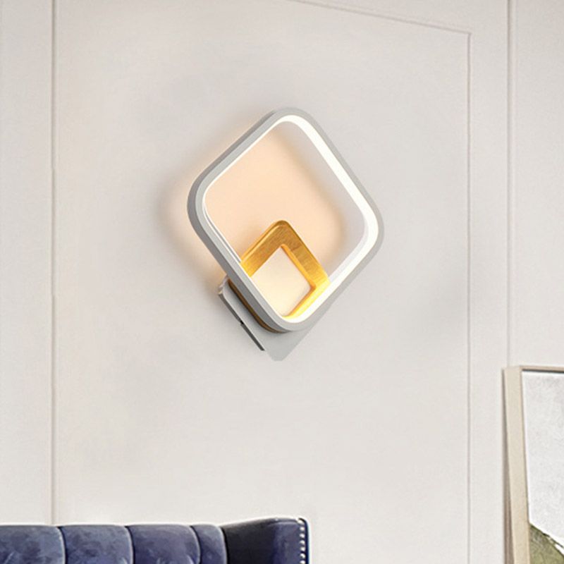 White Rhombus Wall Light Modernist LED Acrylic Wall Sconce with Wood Detail in White/Warm Light