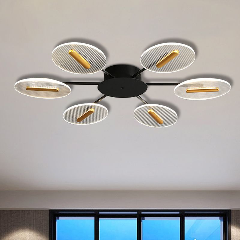 Acryl oval semi -Flush leichte nordische 6 Lichter schwarzer Flush -Montierung mit verstellbarem Schatten