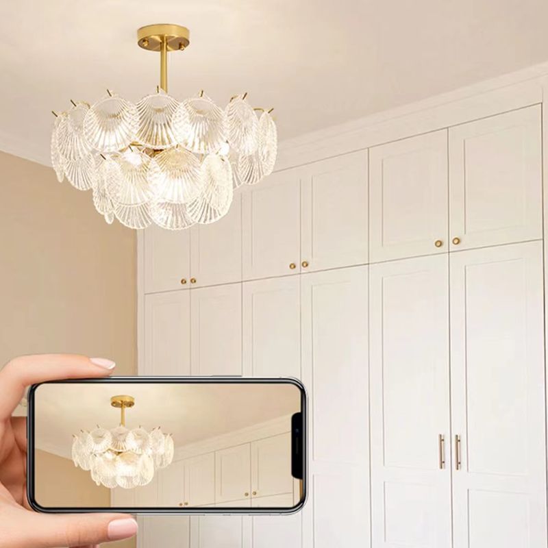 Gold Modern Metal Ceiling Light Geometric Shape Island Light with Shell Shade for Bedroom