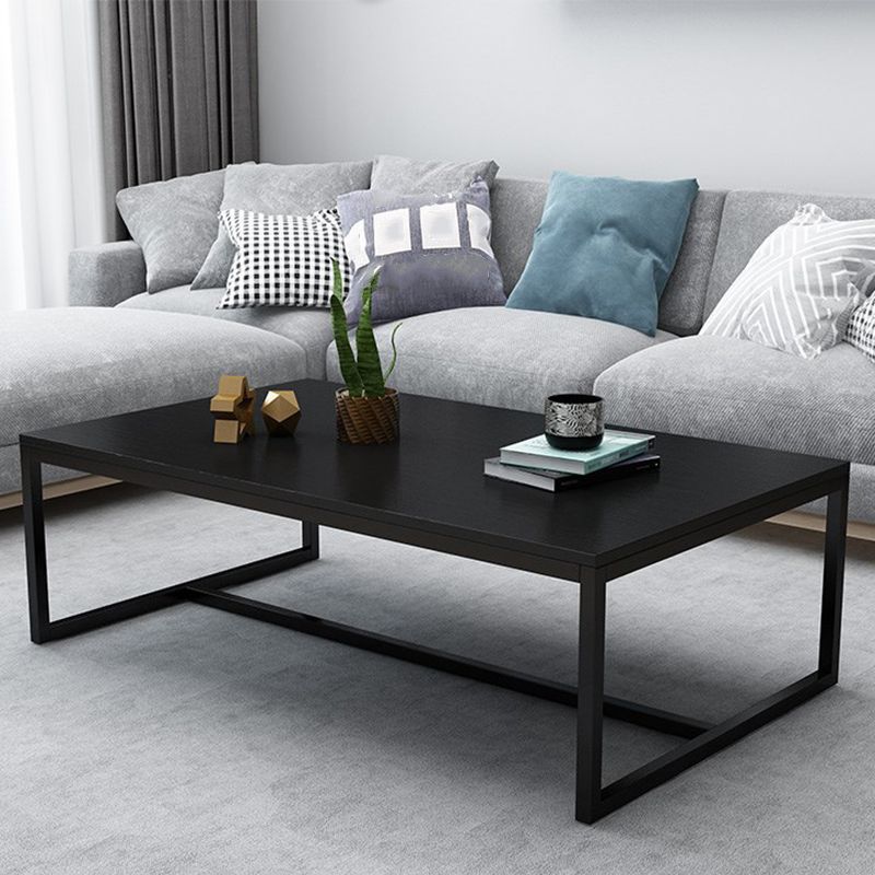 17.7" Tall Modern Steel Trestle Base Rectangular Wood Top Coffee Table