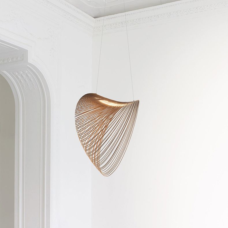 Unique Shade Hanging Lighting Modern Style Solid Wood 1 Light Pendant Lamp for Living Room