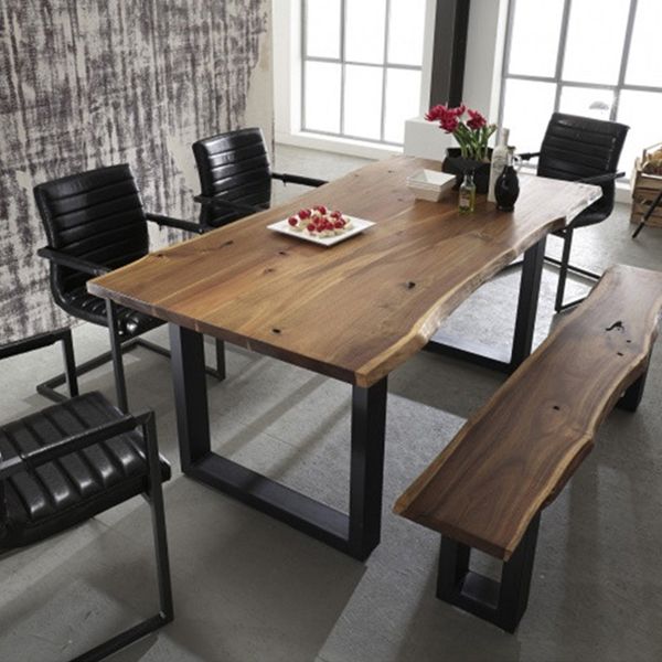 Industrial Pine Wood Table for Restaurant Dining Table with Double Pedestal