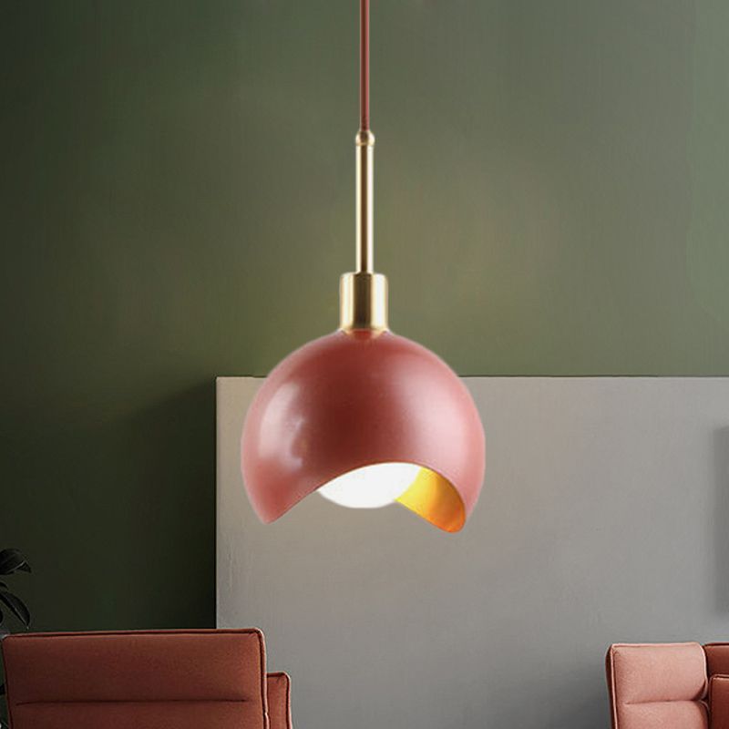 Red Quarter Sphere Pendant Lamp Designer Single Metal Suspension Light with Waveform Edge