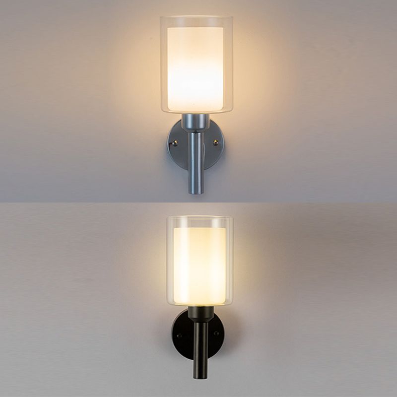 Double Cylindrical Glass Shade Sconce Lights Single Bulb Simplicity Modern Style Wall Light for Staircase Aisle