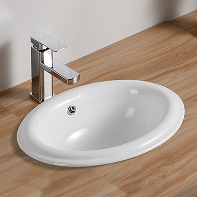 Traditional Drop-in Bathroom Sink Oval Porcelain with Overflow and Faucet Basin