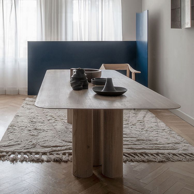 Rectangle Shape Casual Dining Table Solid Wood Fixed Table for Kitchen