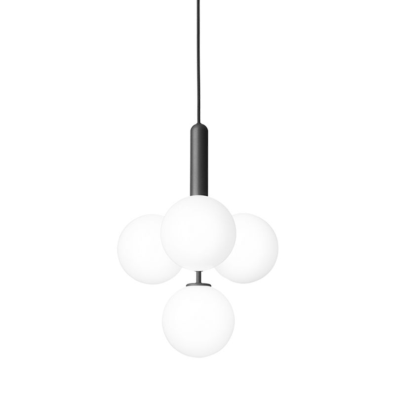 Orb Shaped Bar Ceiling Pendant Ivory Glass 4 Heads Simple Style Chandelier Light in Black