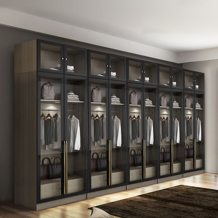 Contemporary Style Wardrobe Gray Colour Glass Wardrobe Closet