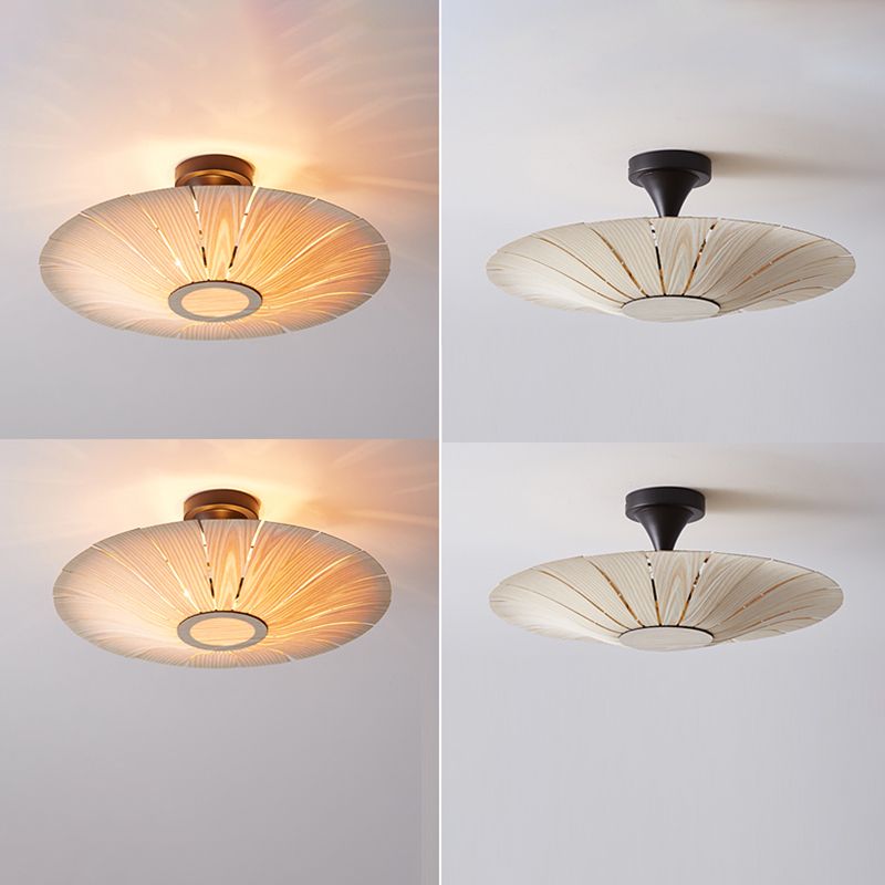 Simple Flush Mount Light Fixture Modern Ceiling Lamp with Wooden Shade for Sitting Room